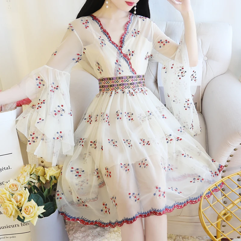

Women's Floral Embroidery dress summer ladies holiday weekend beach half Sleeve Dress Party Cocktail classy midi Dresses vestido