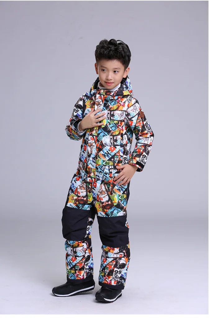 Gsou/лыжный костюм для мальчиков; ветронепроницаемый и водонепроницаемый 10000; дышащая спортивная одежда; детский сиамский костюм; очень теплый