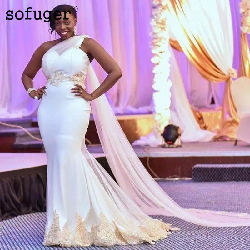 

New Listings Wedding Dresses Sexy South African One Shoulder Formal Party Mermaid Bridal Gowns Satin Appliques