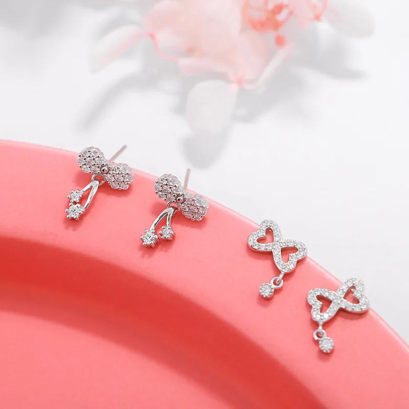 heart cherry cz earrings 100% 925 Sterling silver Jewelry fashion Hypoallergenic Stud earrings for girl Christmas gift
