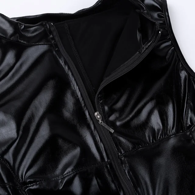 Womens Hot Sexy Wetlook PU Leather Lingerie Dress Black PVC Latex Zipper Clubwear Catsuit Erotic Fetish Wear Mini Dress Costumes - Image 6