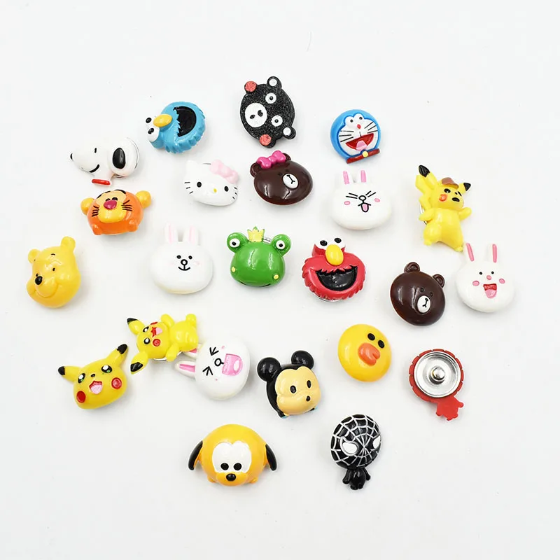 

10PCS Animal Snap Button Charms 18MM Cat Dog Bear Snap Charm fit Bracelet Cartoon Snap Button Jewelry