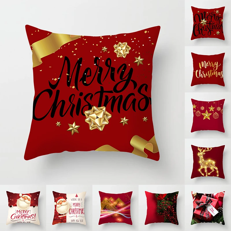 Clothtalks Red Pillowcase Merry Christmas Santa elk Snowflake Decorative Pillow Case pillow Cover Home Living Room Square | Дом и сад