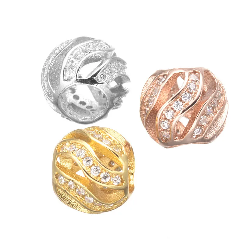 

9*8mm Rhodium/Gold/Rose Gold Ball Beads Hollow Micro Pave Zircon Jewelry Beads Jewelry Accessoried For Charm Necklace Bracelet