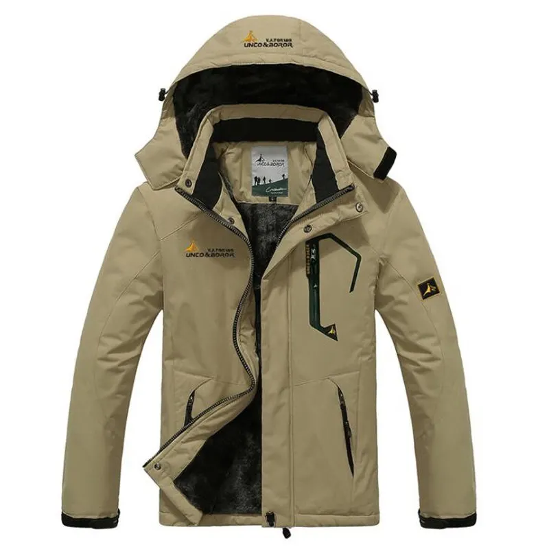 Зимняя куртка для мужчин, бархатная ветровка, водонепроницаемые утепленные куртки, Мужская Военная Теплая Флисовая Куртка с капюшоном, большие размеры 5XL 6XL - Цвет: Хаки