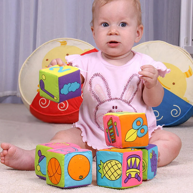 6 in 1 Set New Infant Baby Cloth Soft Rattle Building Blocks Educational Toys Baby Toy Soft Blocks Set Cube Cloth TY baby-building-blocks