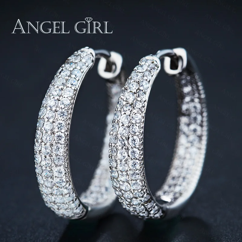 

Angel Girl Elegant Tennis Micro Inlay Fashion Cubic Zircon Earrings Charm AAA Austrian Crystal Paved hoop earrings for women