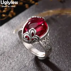 Uglyless Настоящее серебро 990 ручной работы Для женщин Роскошные халцедон вечерние заявление кольца гравированные пион Открытое кольцо