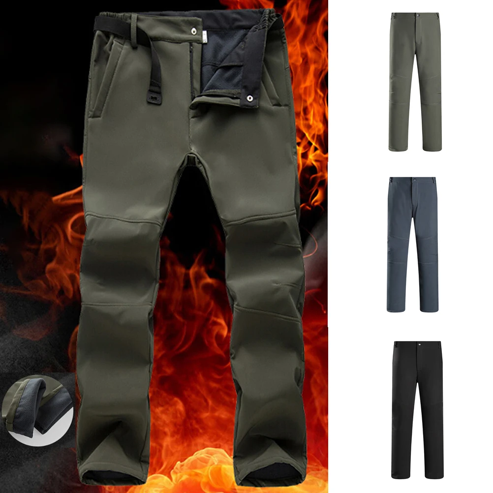 

Men Outdoor Sport Tactical Climbing Hiking Male Waterproof Ski Pants Softshell Fleece Fabric,Water-Resistant Windproof Pants