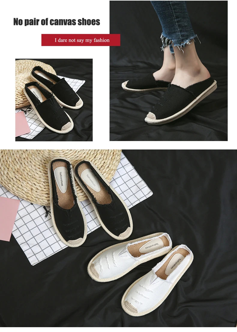 Summer women's shoes flat casual shoes half heel breathable Espadrilles fashion Shallow slip sneakers women canvas slippers