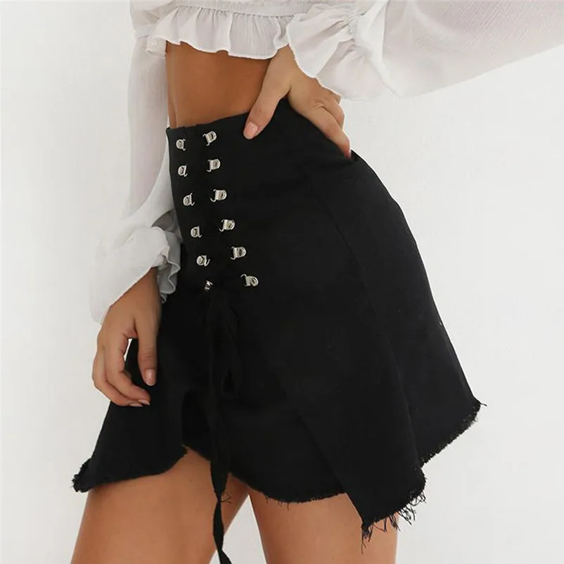 New Fashion 2018 Summer style skirts womens casual High Waist Cowboy Bandage Girls Sexy Uniform Mini Skirt Femme Saia Y04#N (11)