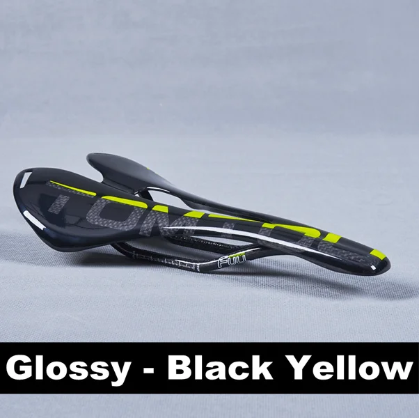 Glossy Black Yellow TOMTOU дорожный велосипед седло сиденье для горных велосипедов Подушка для велосипеда углеродный Овальный рельс полый дизайн 3 K углеродный глянцевый матовый черный - Цвет: Glossy Black Yellow