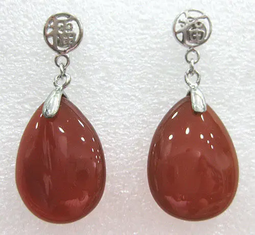 

hot sell new - charm lady's red agate tear drop bless happiness earrings