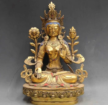 

China folk Temple copper bronze Bodhisattva White Tara Kwan-Yin Guan yin statue