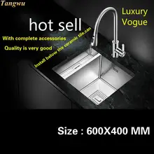 Модная Роскошная мини стандартная кухонная ручная раковина одинарная мойка Высококачественная пищевая нержавеющая сталь Горячая 60x40 см