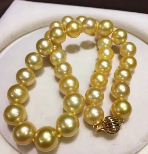 

Beautiful New HUGE 11-13 MM golden natural 18" AAA SOUTH SEA PEARL NECKLACE yellow CLASP