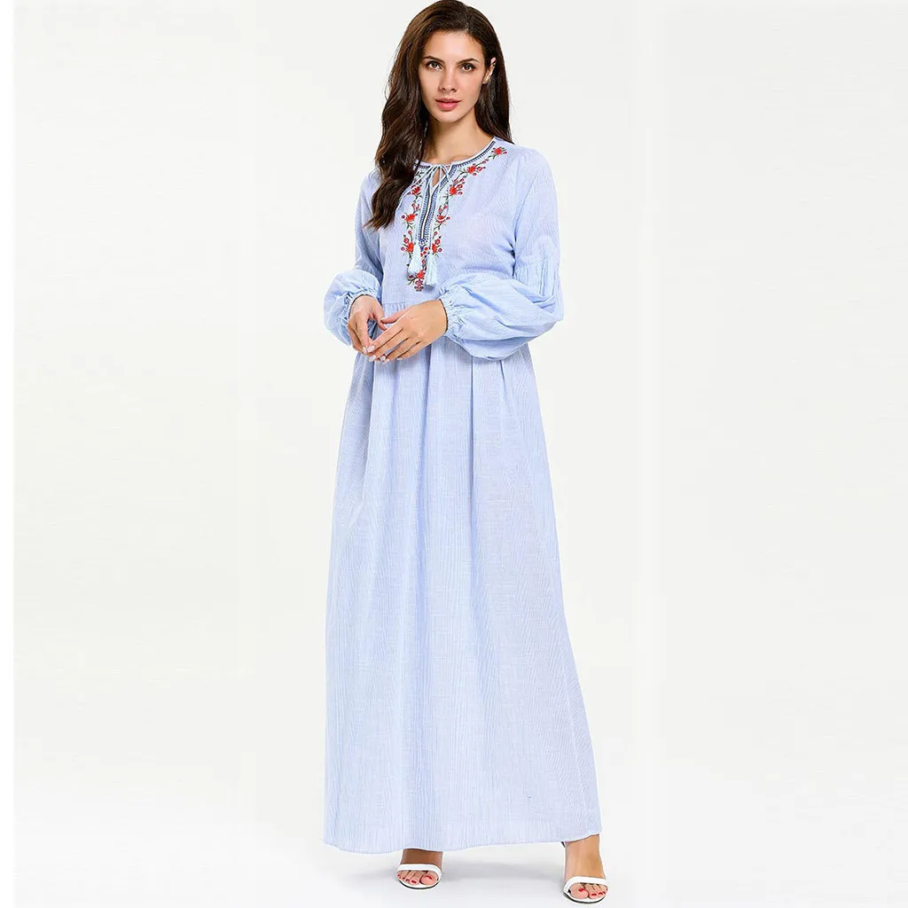 Женское мусульманское платье с длинным рукавом Abaya повседневное Свободное