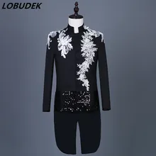 Черный, красный, белый, воротник-стойка, вышивка, ласточкин хвост, мужской певец, хор, сценический смокинг, ведущий маг, свадебные фраки