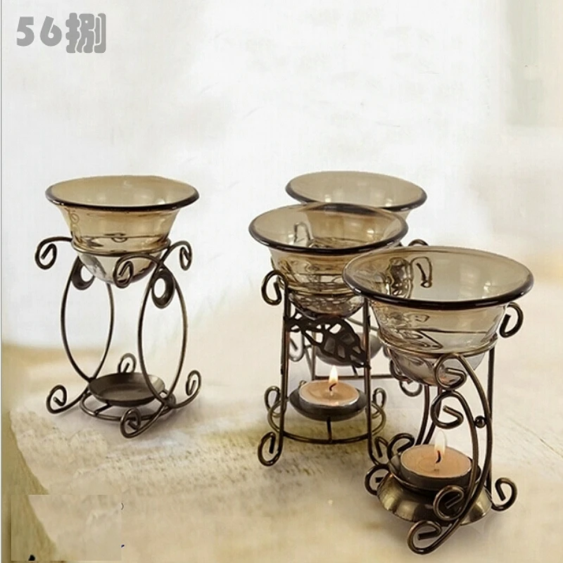 Comprar Retro hierro quemador de incienso Aroma horno con aceite quemador de plato de vidrio de aceite esencial herramientas para boda fiesta decoración WLL9088