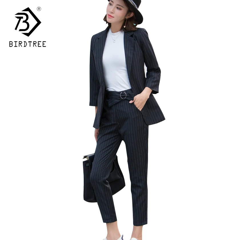 

2018 Women's 2 Piece Sets Striped Jacket Blazer High Waist Ankle-Length Pant Office Lady Business work Pant Suits Sale C81122L