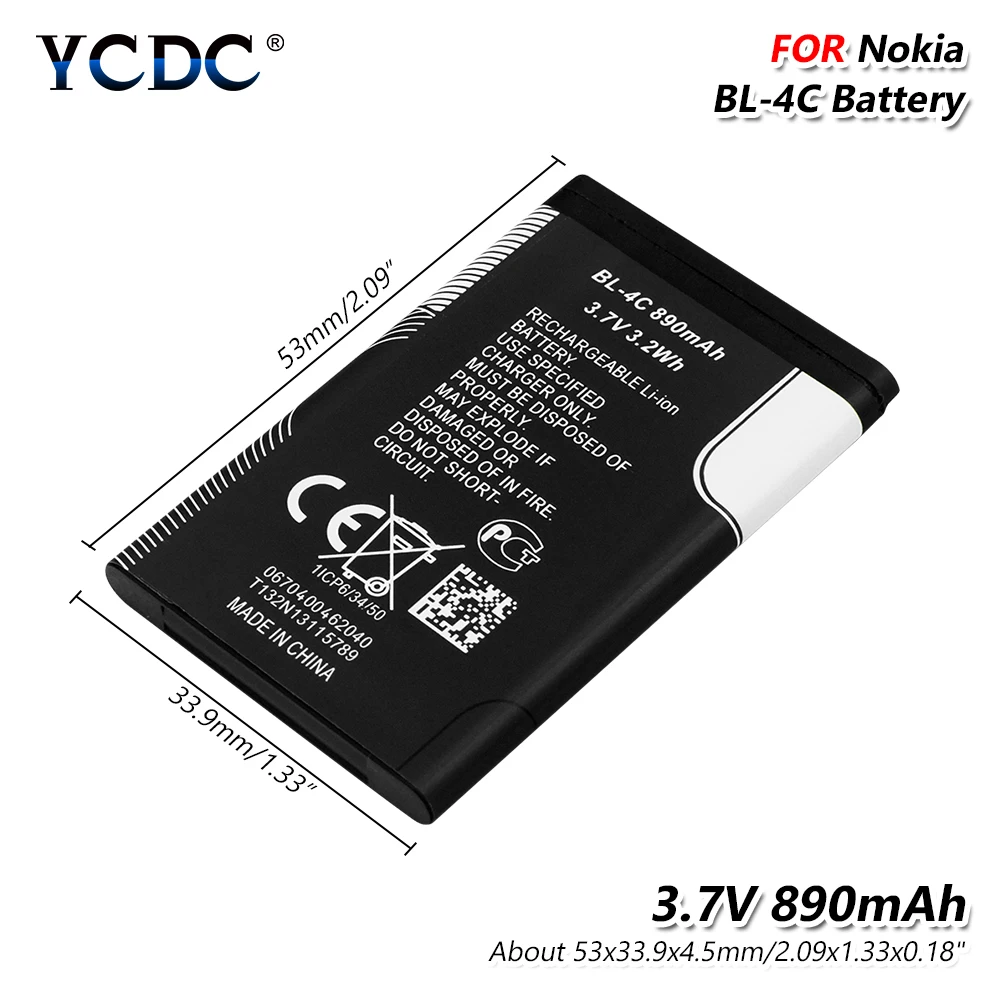 Смартфон BL-4C литий-полимерный аккумулятор для телефона 3,7 v 890mah для Nokia 6100 6125 6136 6136S 6300 6301 6102i 6170 6260 1202 1265 1325 1506