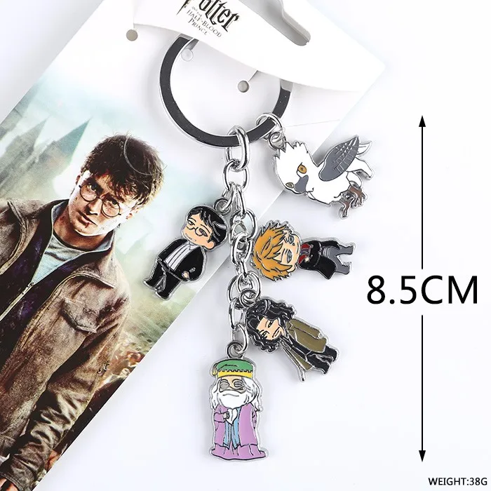 Anime Harri potter metal phone strap keychain keyring figure pendant toys set key chain keyring cartoon set toy gifts