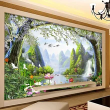 Самоклеящиеся настенные Бумага 3D природный пейзаж с водопадами картина Гостиная Обеденная Водонепроницаемый холст стены Бумага 3D наклейки