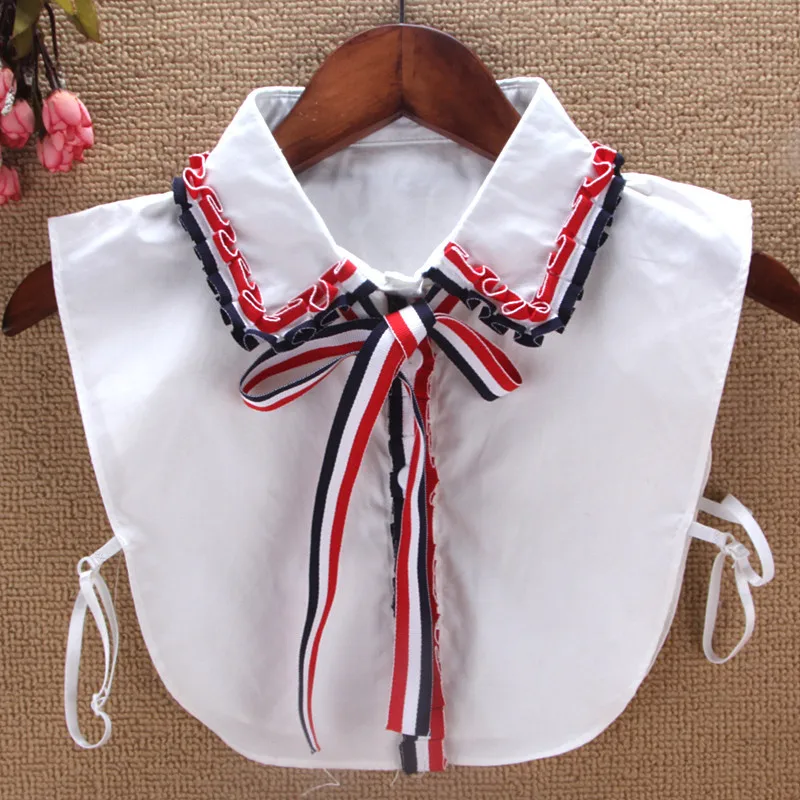 

2018 New Ruffle Collar Shirt Fake Collar Striped Bowtie Women Removable Peto Mujer Chemisier Faux cols China Garment Croptop