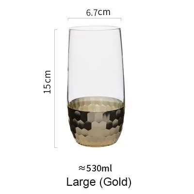 Розовое золото Шестигранная стеклянная чашка Золотое вино чашка сок кофе стеклянная Питьевая чашка 10 унций - Цвет: Large Gold