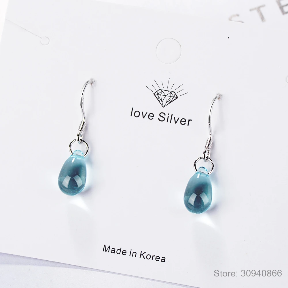 Литературный синий ожерелье с каплевидными кристаллами серьги для женщин 925 пробы серебряные серьги букле d'oreille S-E666