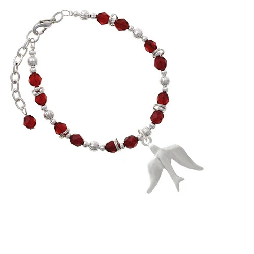 Silvertone 3-D Dove Maroon Beaded Bracelet
