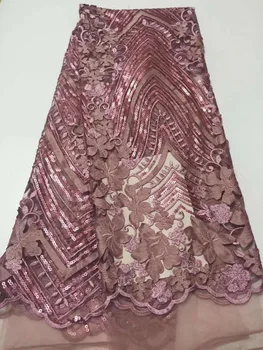 

Light Pink High Quality African Lace Fabric Net 2019 French Lace Fabric Tulle With sequins Nigerian Lace Fabric For Wedding