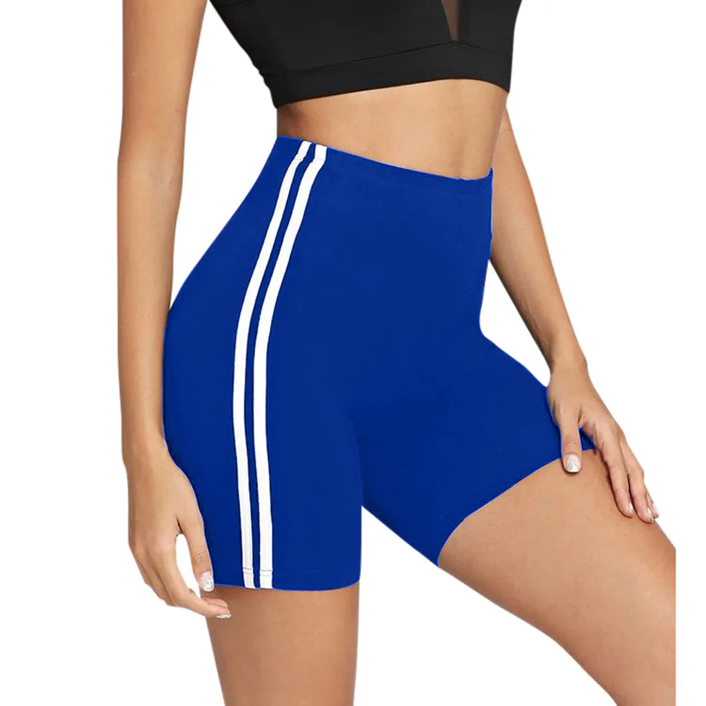 Shorts Spodenki Damskie Shorts Women Pantalones Cortos Mujer Korte Broek Dames Mid Waist Stripe Fitness Hips Tight Shorts Z5