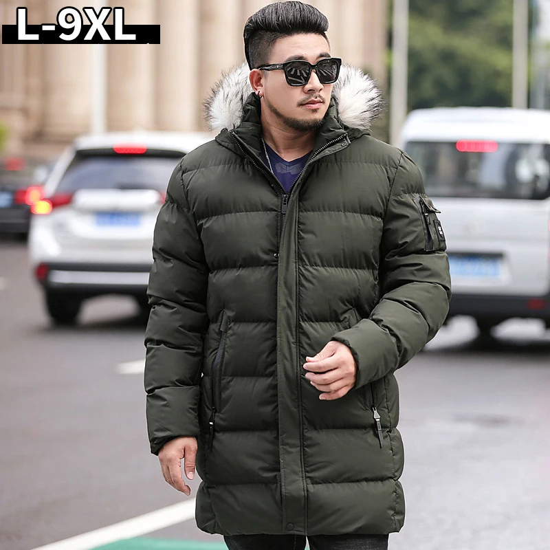 Плюс размер 4XL 5XL 6XL 7XL 8XL 9XL Мужская Теплая стеганая зимняя парка с капюшоном и