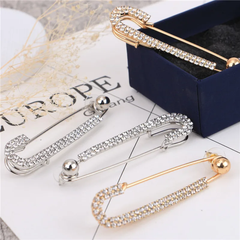 

Vantage Flash Drill Safety Pin Earrings Gold Silver Paperclip Sparkly Rhinestone exaggerated Clip Stud Earrings Gifts For Women