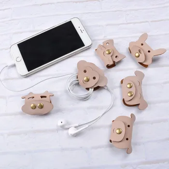 

Leather Notebook Accessory Cute Kawaii Creative Animals Cord Wrap Organizer USB Earphone Coil Winder Cable Manager Wire Holder