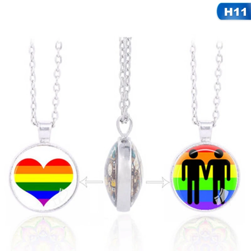 Двухстороннее ожерелье с подвеской для геев Прайд Мода LGBT Collares Радужный цветной узор талисманы Bijoux длинноцепочечный котел - Окраска металла: 11