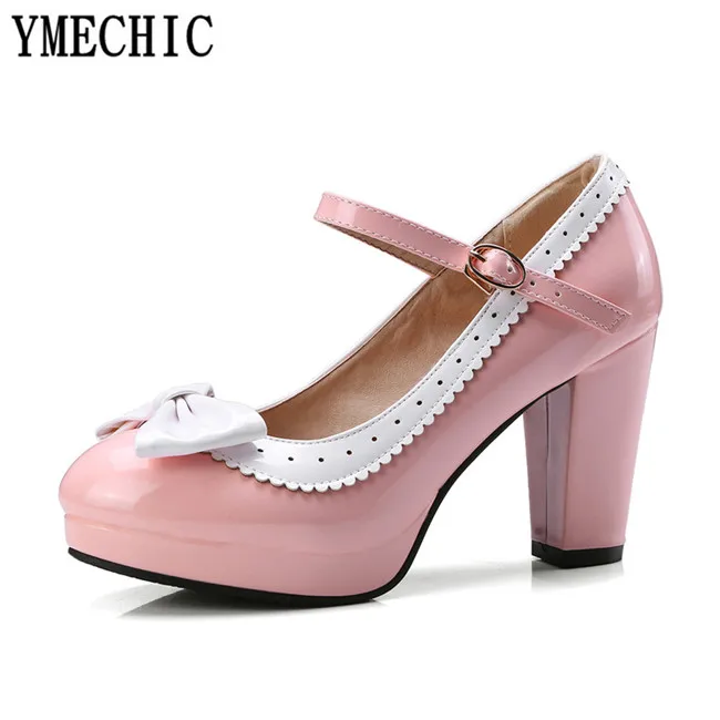 Туфли лодочки YMECHIC 2018 женские на высоком каблуке с бантом бабочкой Мэри Джейн