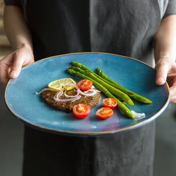 

Nordic Style Retro Ceramic Home Dish Plate Western Round Steak Plate Salad Fruit Dinner Plate Tableware