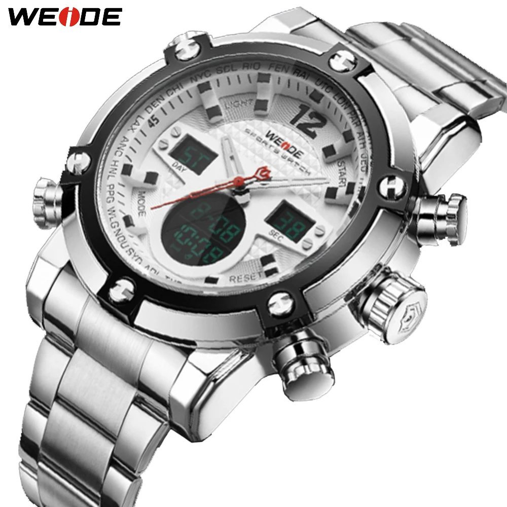 

WEIDE Brand Men Watch Sports Men's Watches Quartz Multifunction Military Analog Digital LCD Dual Display Stainless Steel Clock
