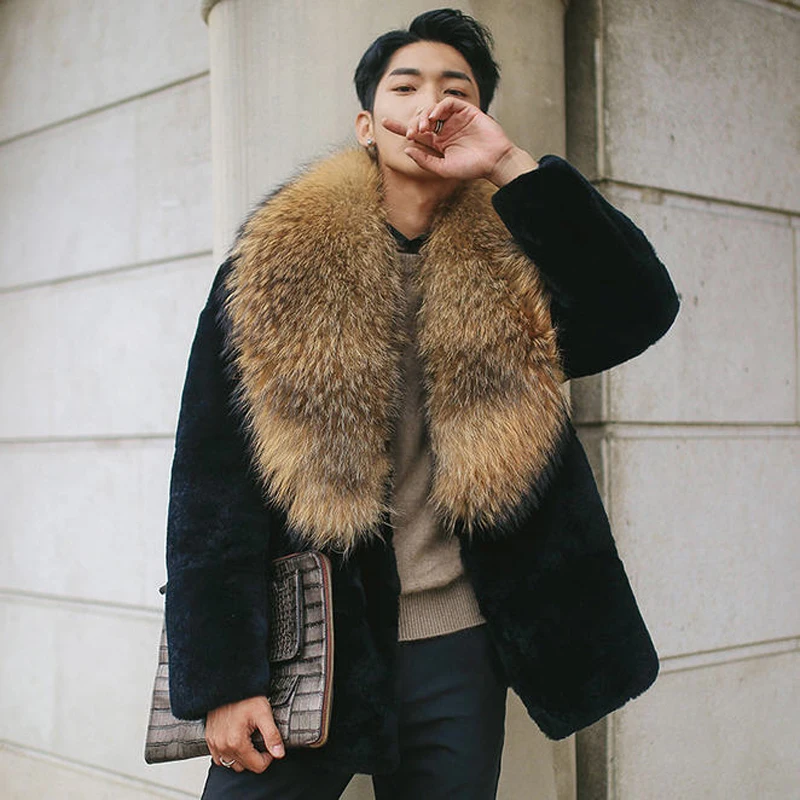 2017 Winter Men Imitation Fox Fur Collar Faux Fur Coats Male Casual Fake Mink Fur Outerwear Plus ...