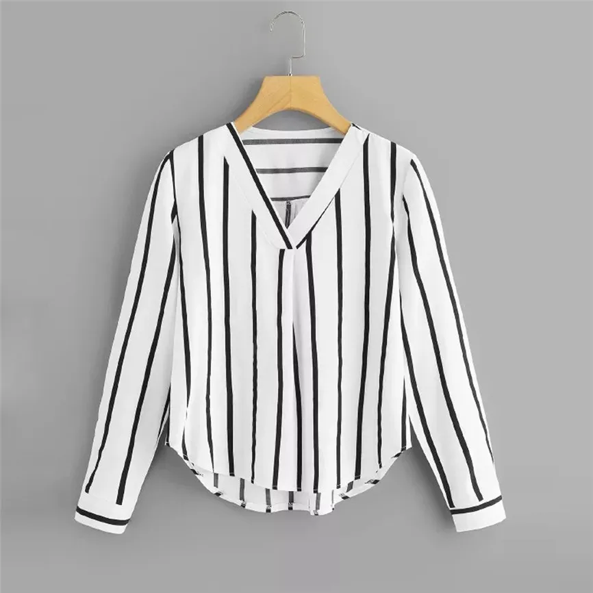 

Blouse et Chemisier Femme Women Casual Autumn Long Sleeve V Neck Irregular Stripe Shirt Blouse Lady Shirt Elegant Top