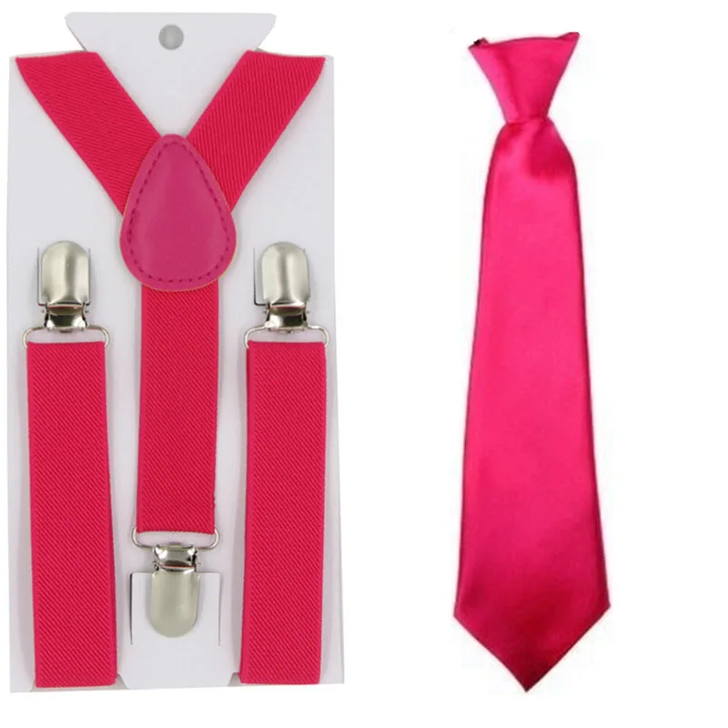 Детские подтяжки и галстук набор Детские подтяжки Эластичные Y-back простые цвета подтяжки галстук бабочка для маленьких мальчиков подтяжки для девочки - Цвет: 34 hot pink