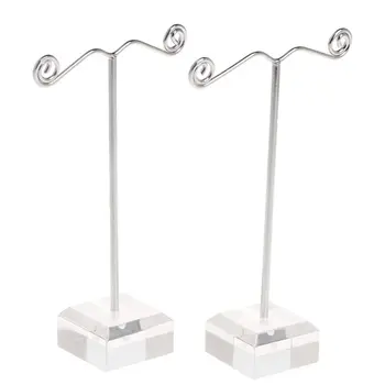 

2 Pcs/Set Earrings Shelf Wire Hook Stand Holder Display Showcase Rack Jewelry Organizer Acrylic Base Decoration Show Wave T Shap