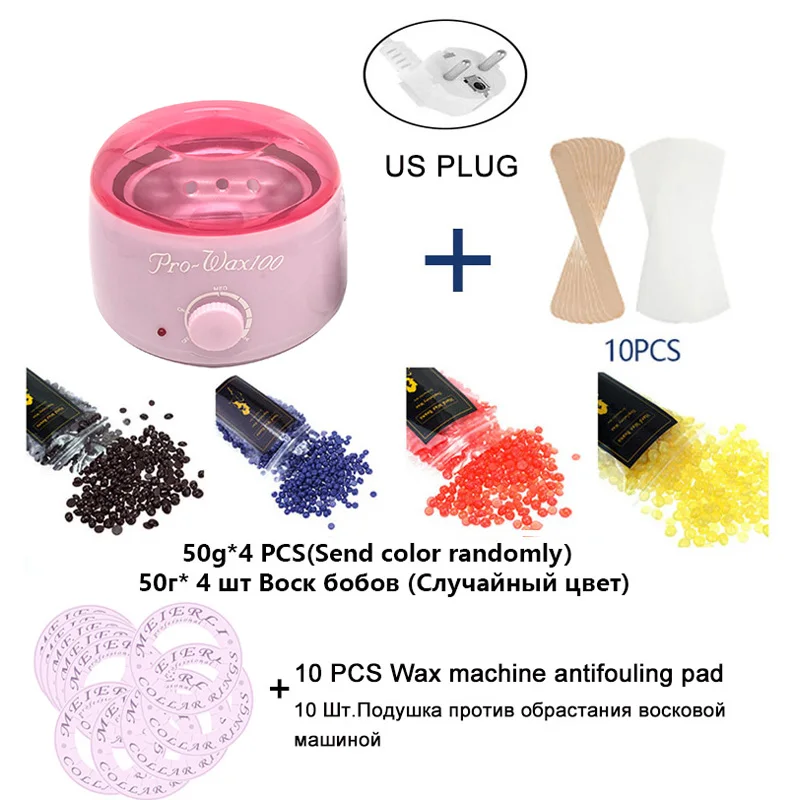 Удаление волос воска с горячим расплавом воск нагревательный элемент машины для производства 200/100 г восковых шариков бобы 20 штук наклейки для удаления волос комплекты воском комплект Сера depilatori - Цвет: Pink US plug set