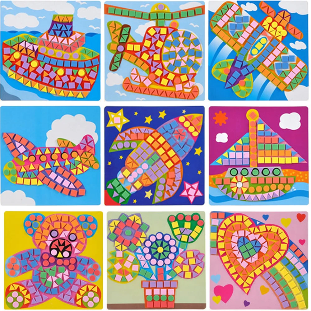 

6 Pcs/Lot 3D Puzzle Button Stickers Drawing Board Toy For Children Handmade DIY Art Craft Kit Preschool Children Educational Toy