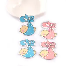 20 pçs bebê pintado azul/rosa diy fatias de madeira artesanato para scrapbooking decoração para casa nenhum furo ornamentos de madeira 47x25mm m1074