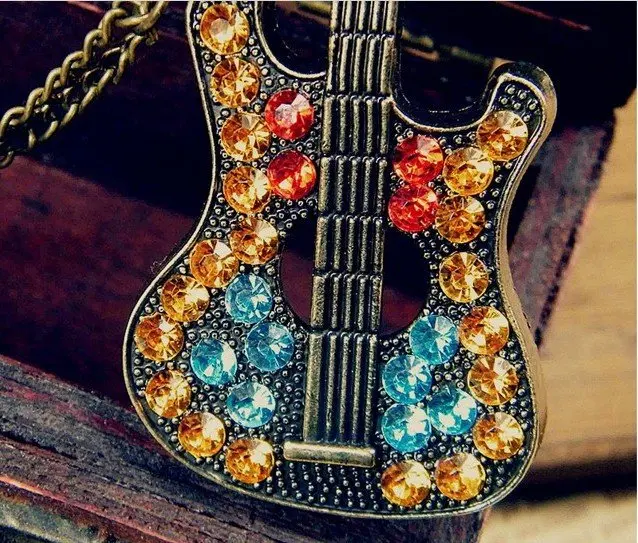 Лидер продаж разноцветные стразы колье с кулоном гитара N109|necklace brand|necklace photonecklace