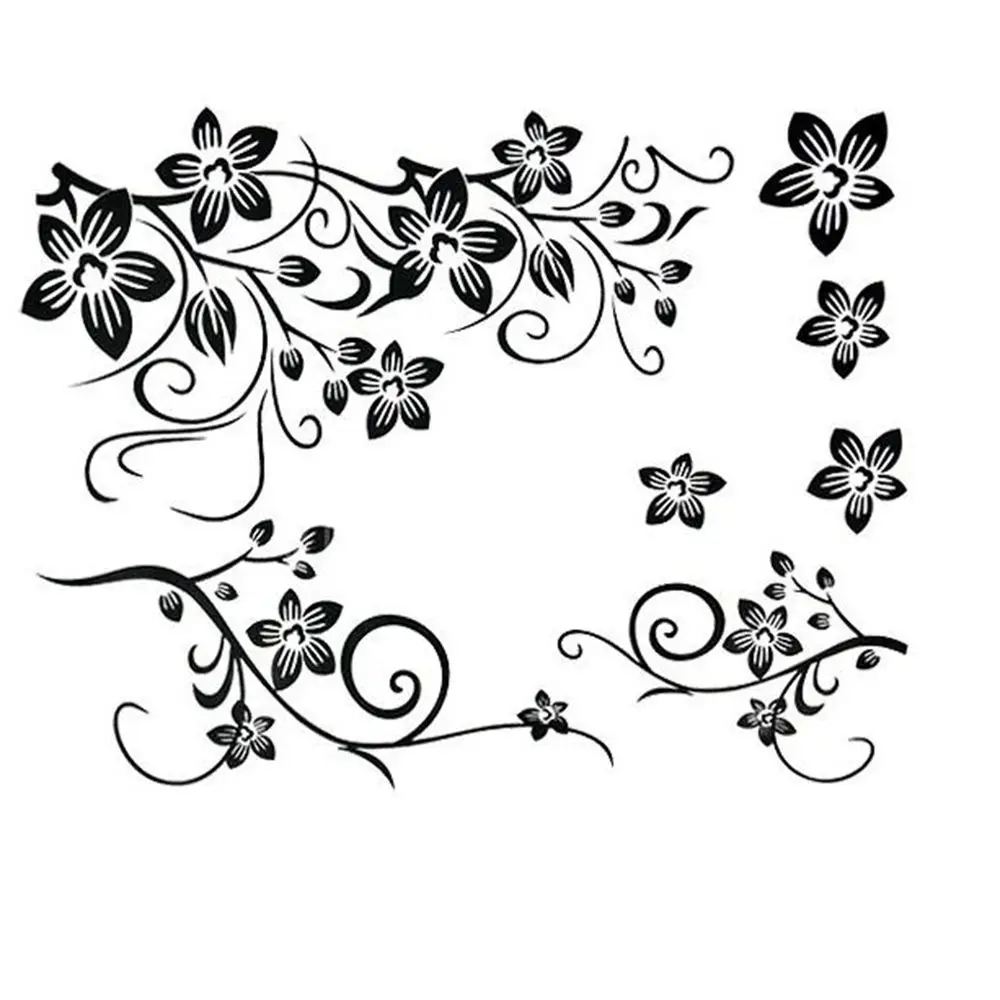 LESUPERAY Beautiful Black Flowers Removable Wall Stickers Charms Vinyl