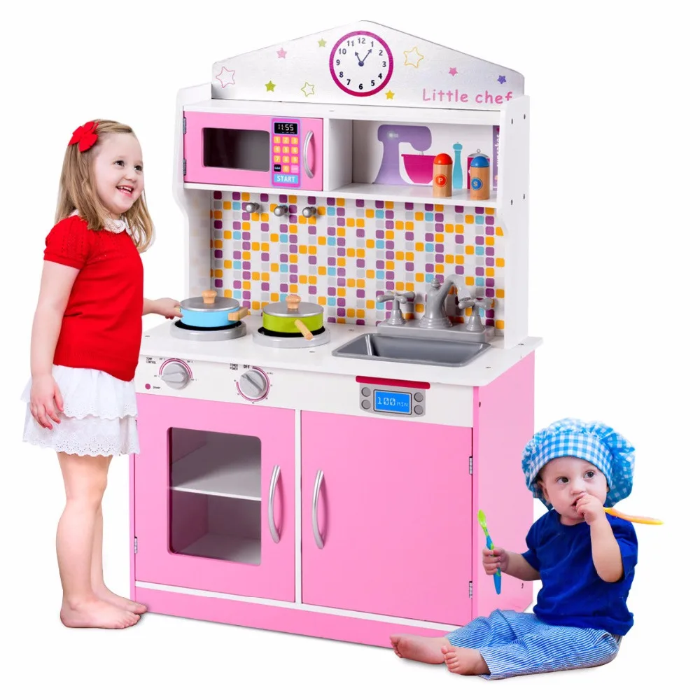 Giantex الاطفال خشبية التظاهر الطبخ Playset طهي لعب مجموعة المطبخ اللعب طفل هدية المنزل الأثاث HW58832